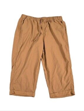 Lane Bryant Cropped Pants 18/20 Boho Orange Elastic Waist Pockets Fold Hem Comfy